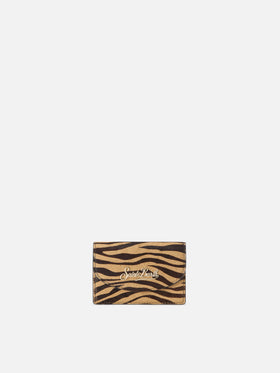 Porte-cartes en cuir à imprimé zèbre 