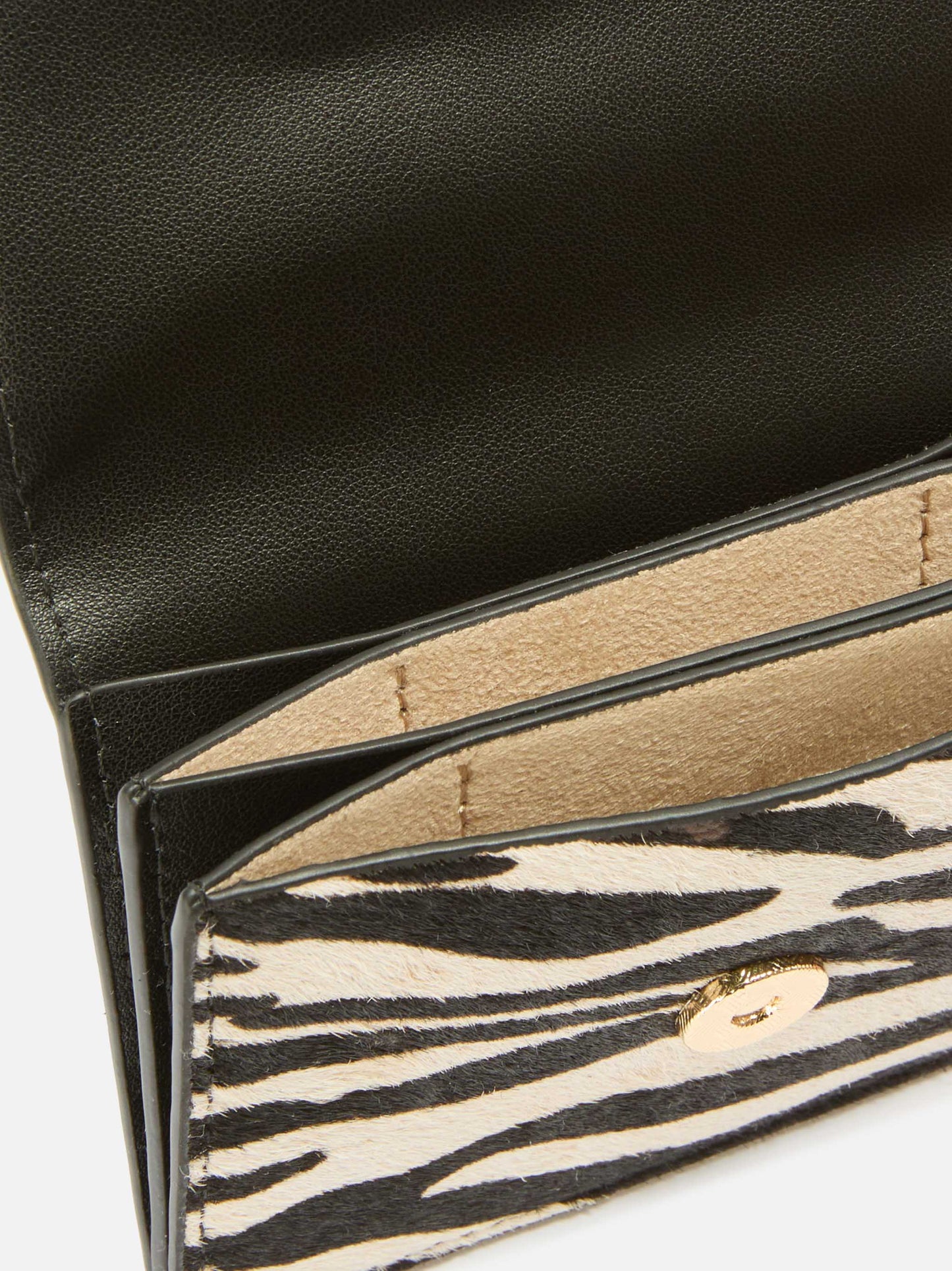 Card Holder in brushed leather and zebra-print calf hair