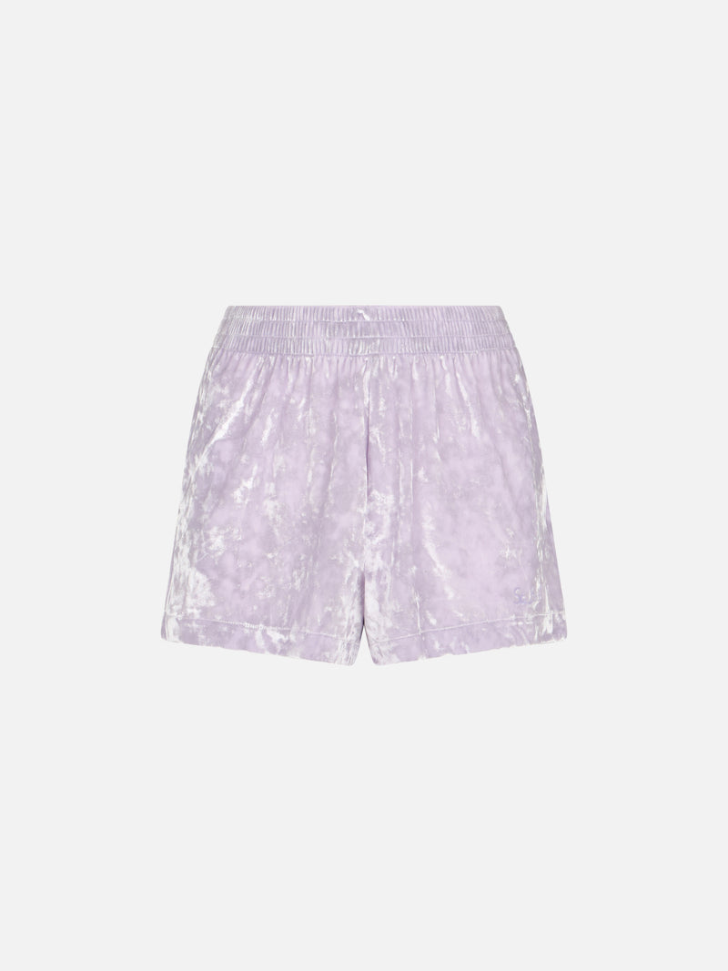 Lilafarbene Pull-Up-Shorts aus Chenille für Damen von Cate