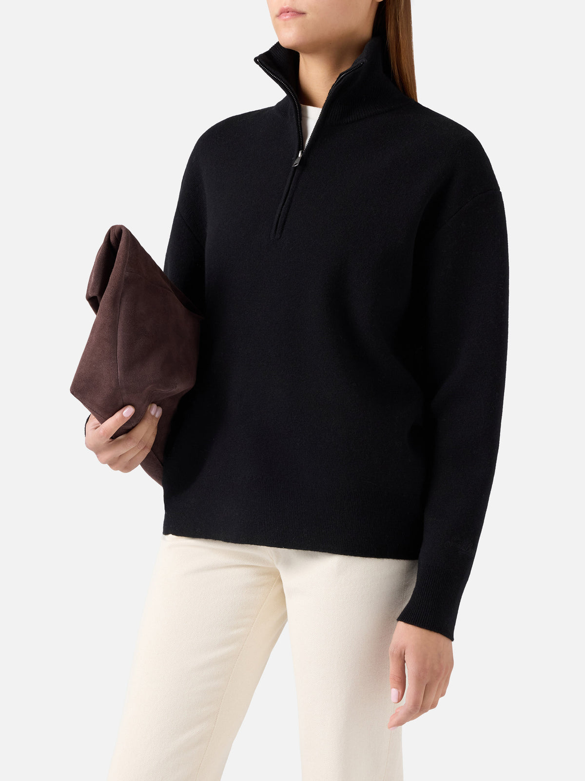 Jersey de lana Black Capucine con media cremallera 