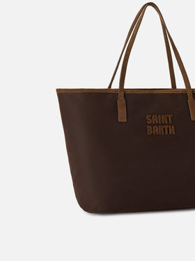 Brown Large City waxed bag with logo embroidery