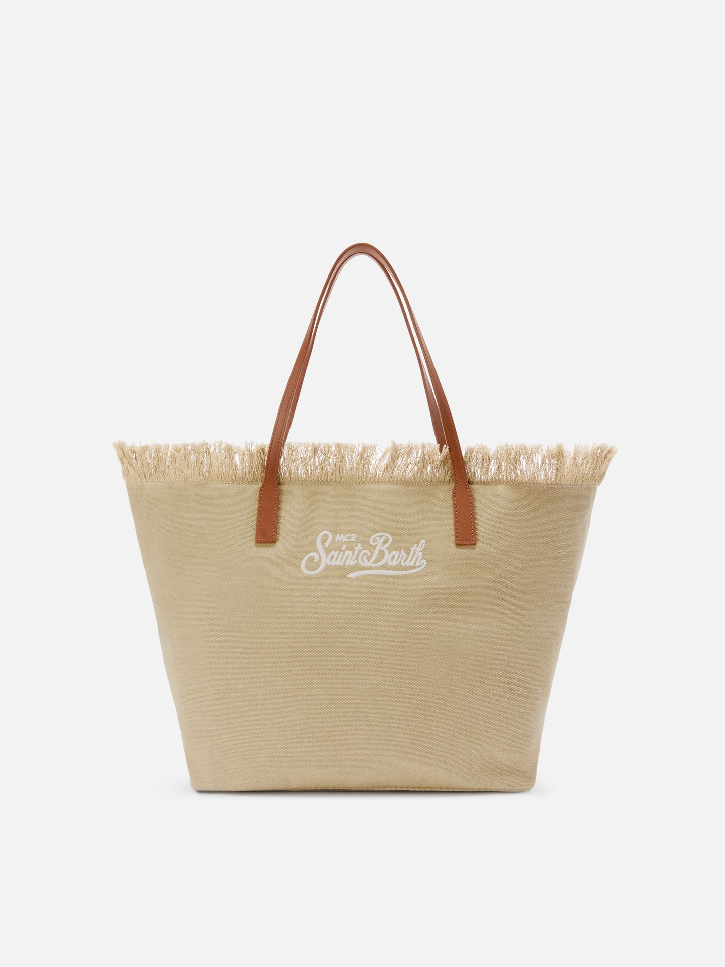Beige regular City canvas bag with fringes