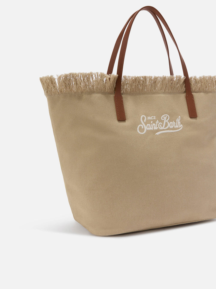 Beige regular City canvas bag with fringes
