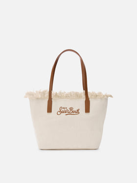 Borsa shopper City medium bianca in canvas con frange
