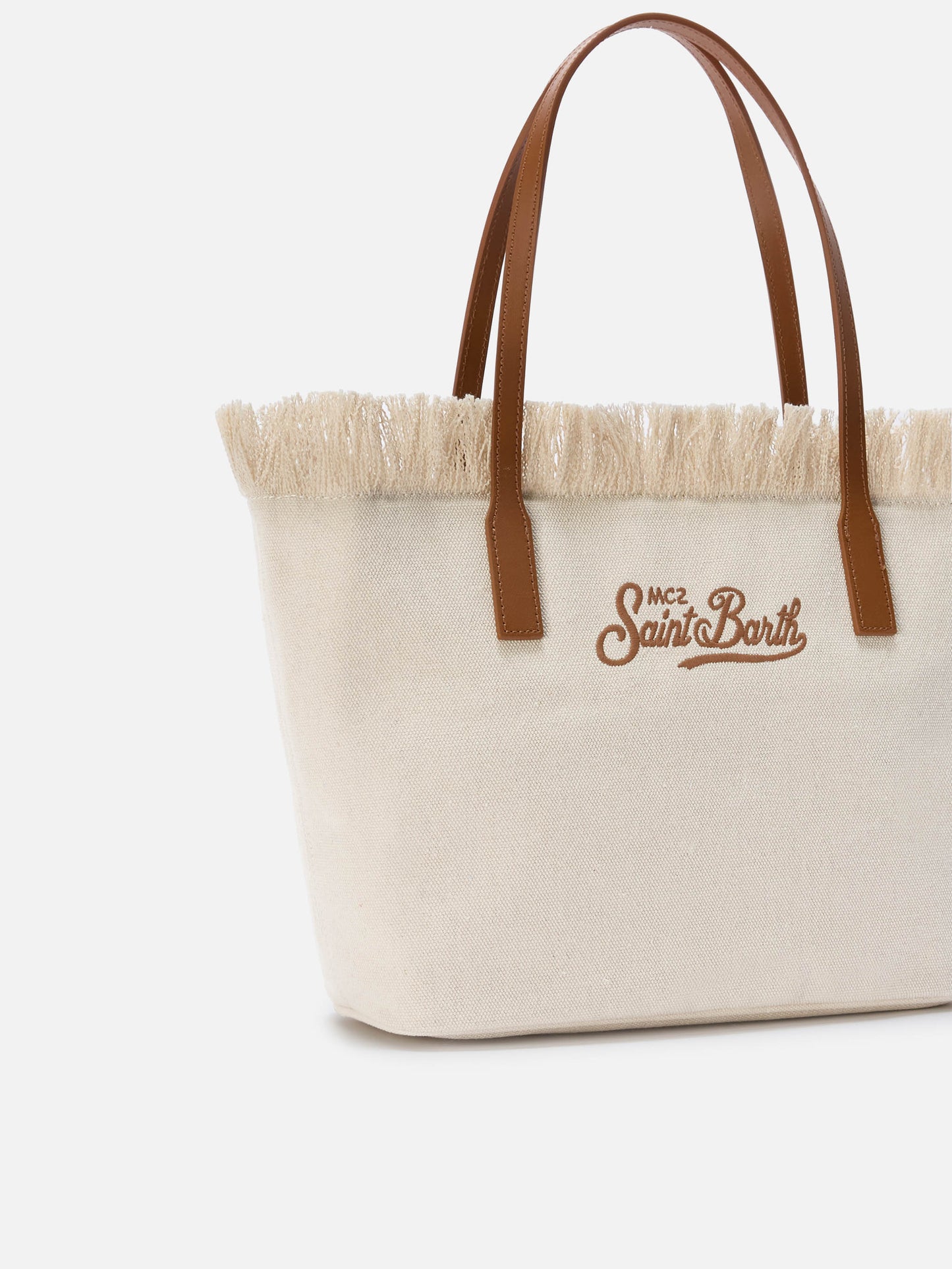 Borsa shopper City medium bianca in canvas con frange