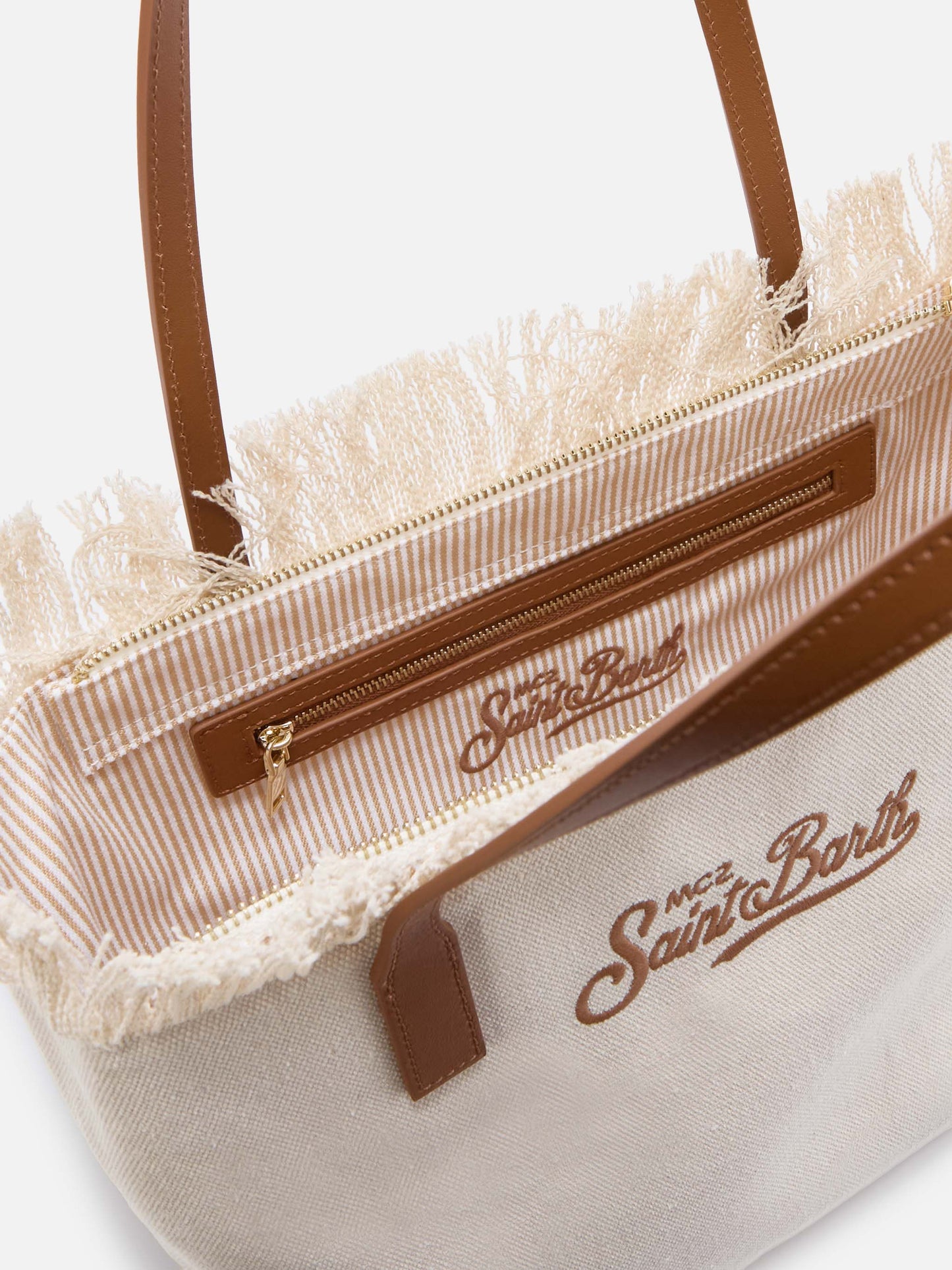 Borsa shopper City medium bianca in canvas con frange