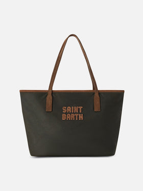 Bolso Medium City encerado verde militar con bordado del logotipo 