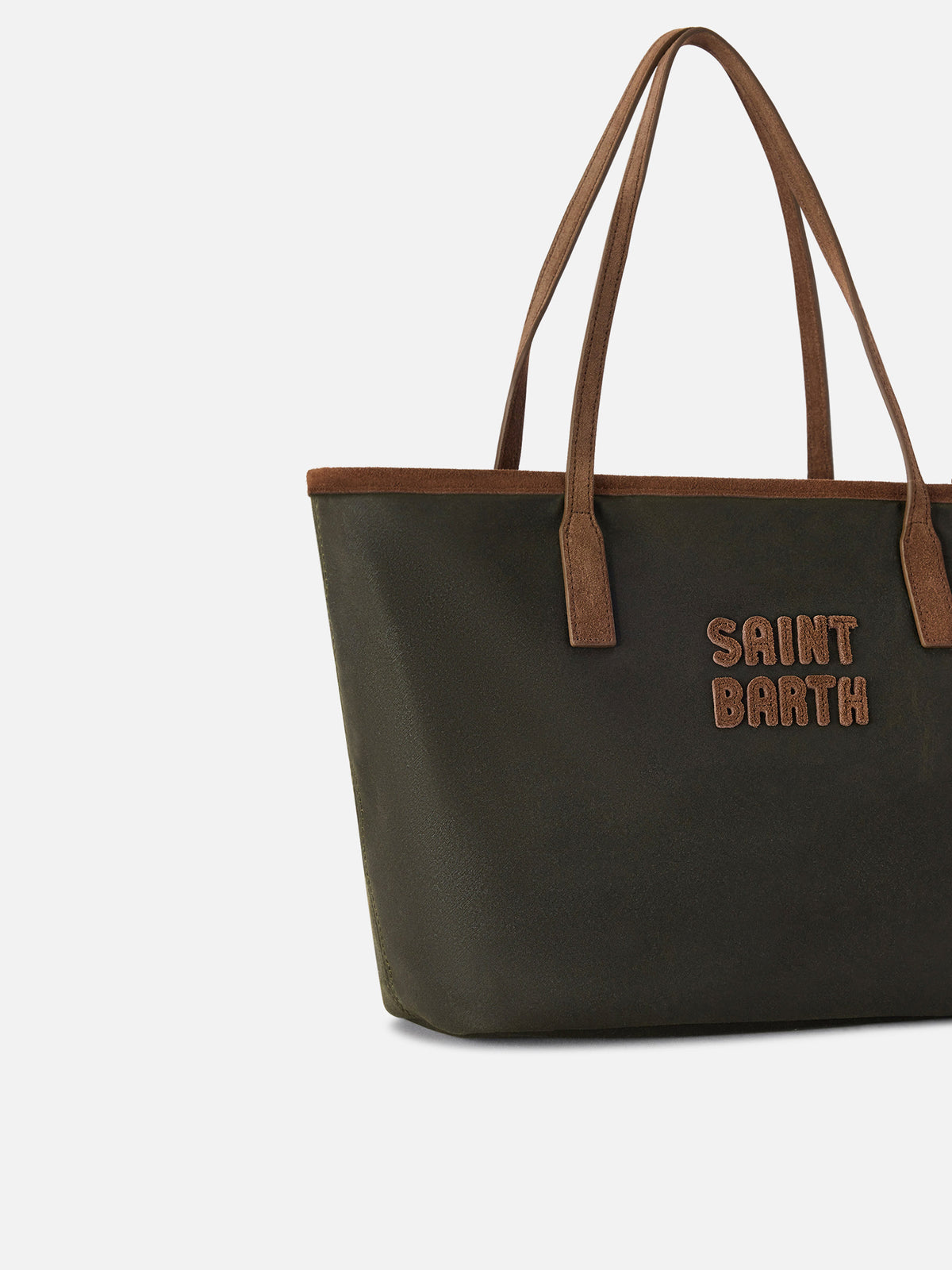 Bolso Medium City encerado verde militar con bordado del logotipo 