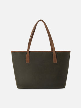 Bolso Medium City encerado verde militar con bordado del logotipo 