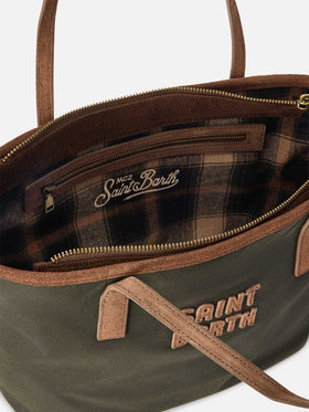 Bolso Medium City encerado verde militar con bordado del logotipo 