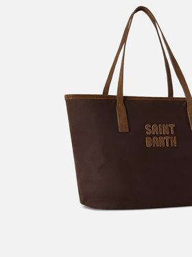 Braune gewachste Medium City Tasche mit Logo-Stickerei 