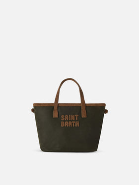 Mini City Tasche in Military Green aus gewachstem Material mit Logostickerei 