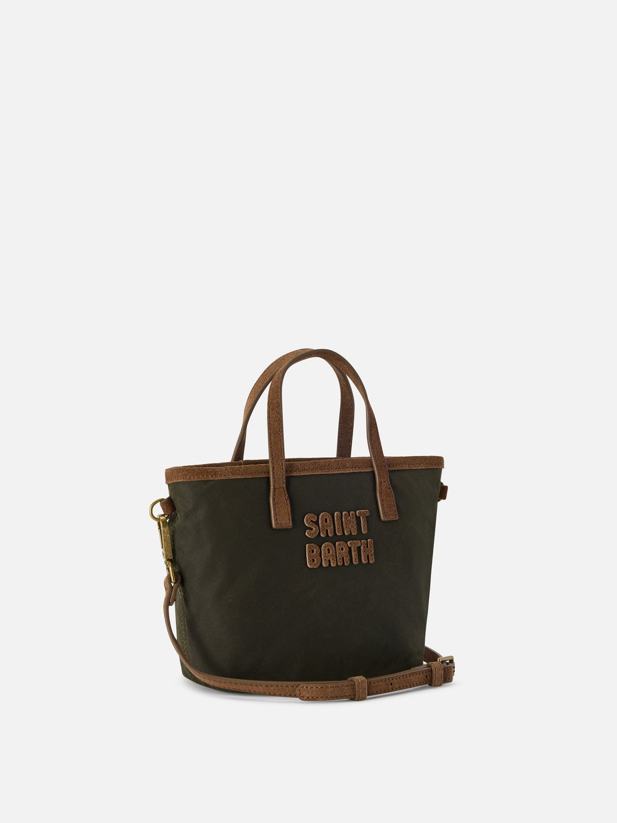 Mini City Tasche in Military Green aus gewachstem Material mit Logostickerei 