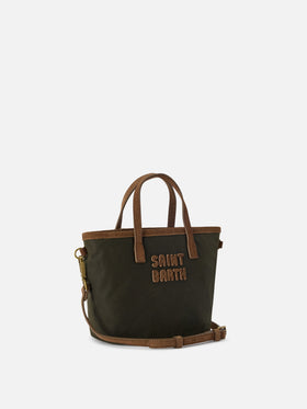 Mini City Tasche in Military Green aus gewachstem Material mit Logostickerei 