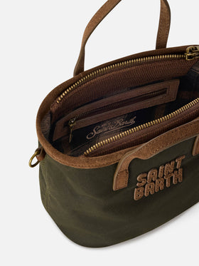 Mini City Tasche in Military Green aus gewachstem Material mit Logostickerei 