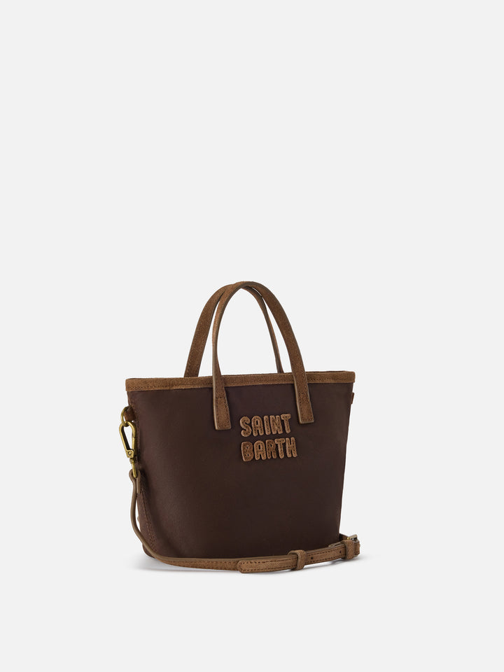 Braune gewachste Mini City Tasche mit Logostickerei 