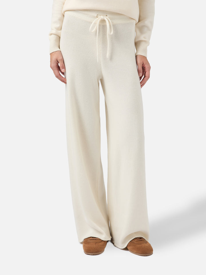 Pantaloni in maglia di cashmere bianco sporco Cambon