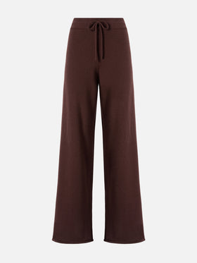 Cambon palazzo trousers in pure wool brown high waist with drawstring