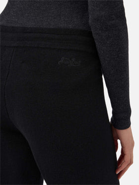 Cambon palazzo trousers in pure wool black high waist with drawstring