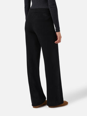 Cambon palazzo trousers in pure wool black high waist with drawstring