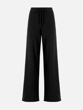 Cambon palazzo trousers in pure wool black high waist with drawstring