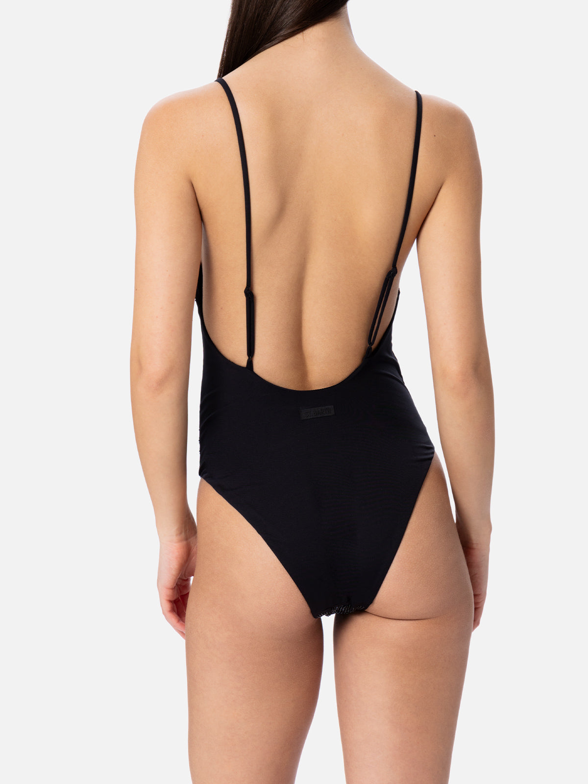 Woman black one-piece swimsuit Cecille with rhinestones - MC2 Saint Barth