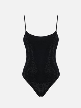 Woman black one-piece swimsuit Cecille with rhinestones - MC2 Saint Barth