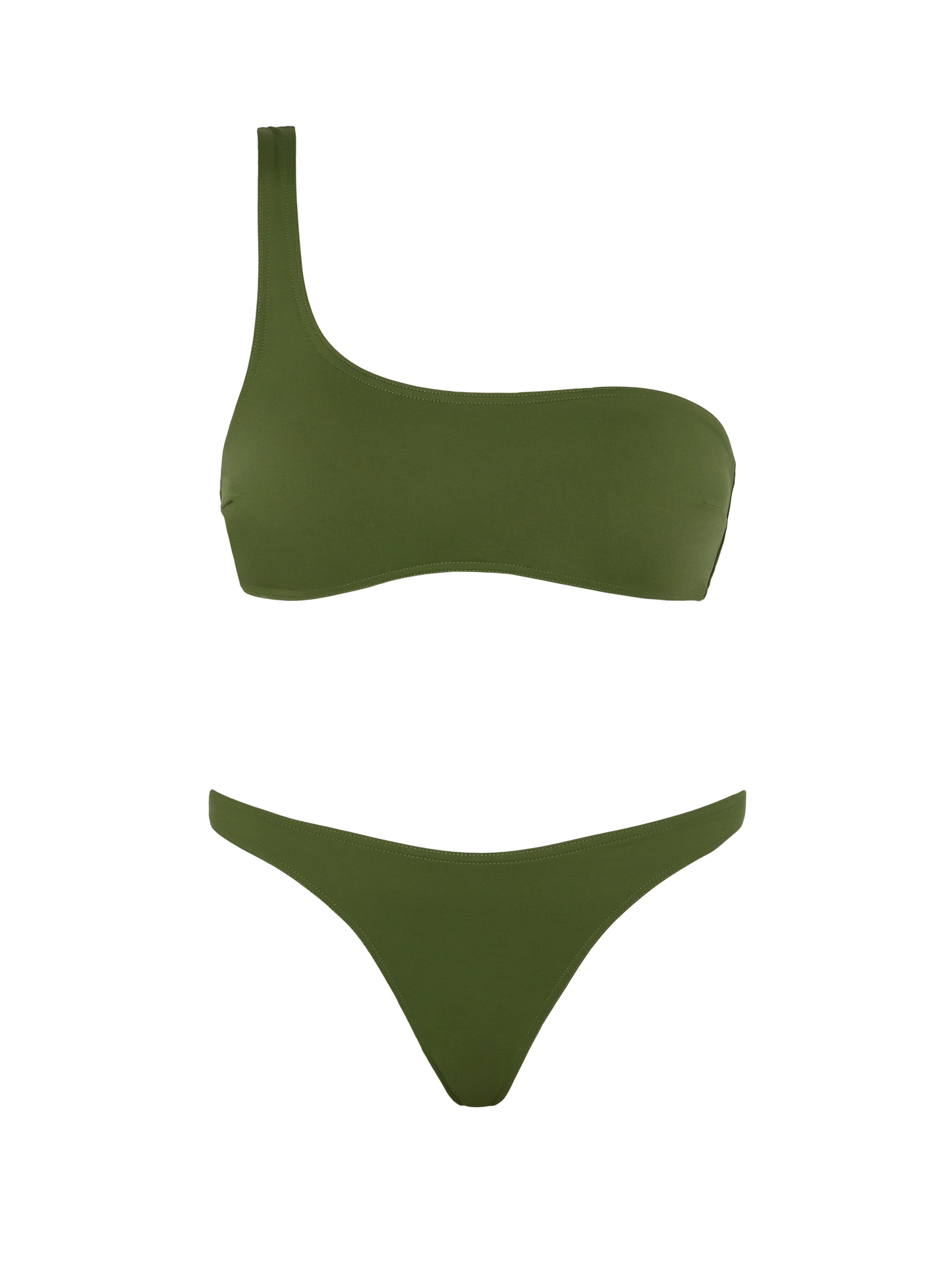 Bikini Celestine Lido verde militare con top a bralette monospalla e slip classici