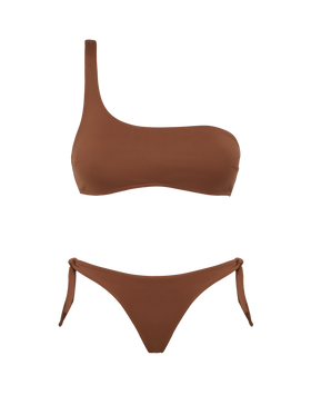 Klassische Badehose „Yali“ in Braun – One-Shoulder-Bralette-Oberteil „Celestine“ in Braun