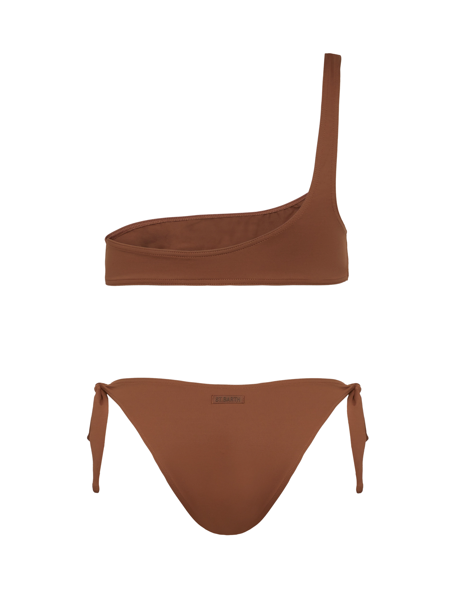 Klassische Badehose „Yali“ in Braun – One-Shoulder-Bralette-Oberteil „Celestine“ in Braun