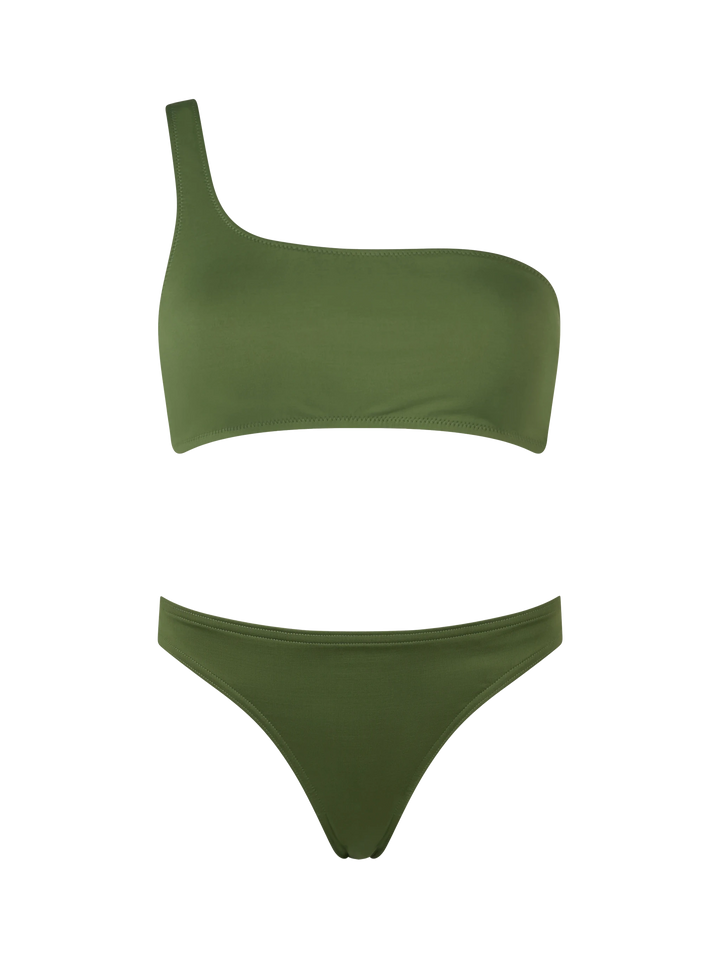 Woman military green one shoulder bralette bikini Celestine Maia