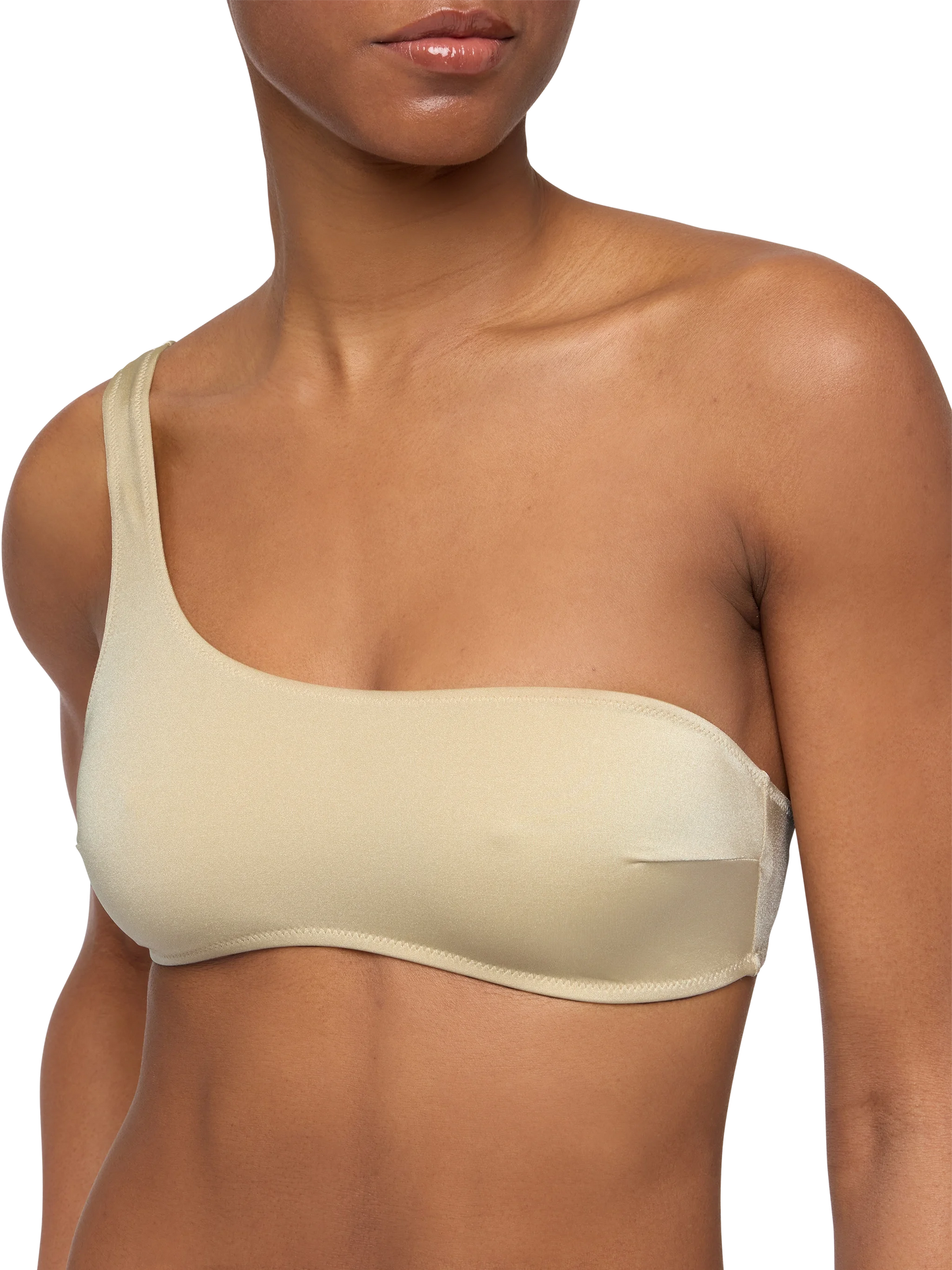 Celestine shimmer gold one-shoulder bralette top