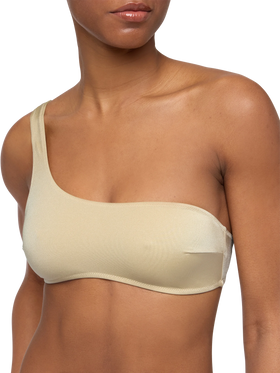 Celestine shimmer gold one-shoulder bralette top