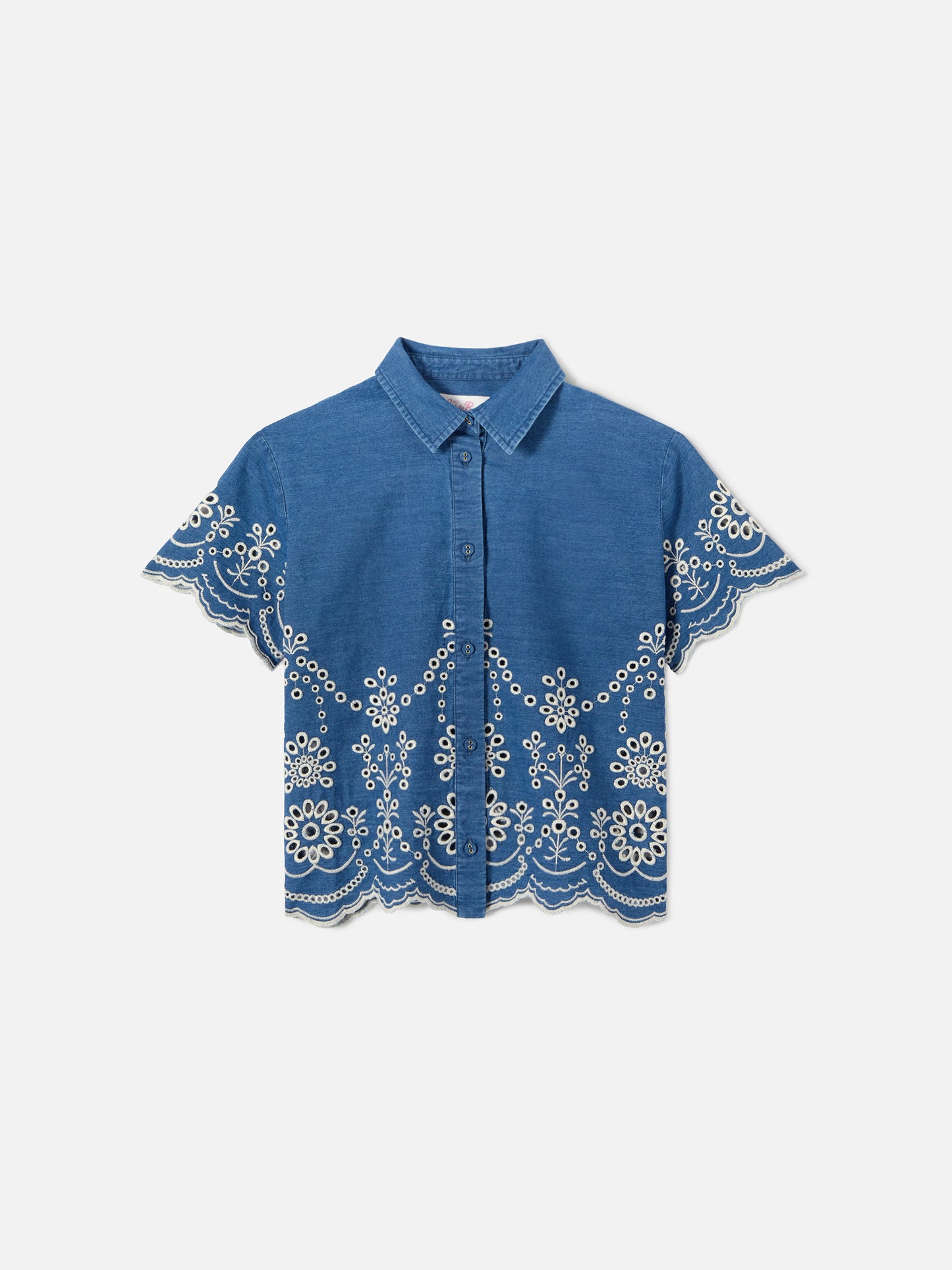 Clementine Jr Shirt in denim-effect chambray with sangallo embroidery