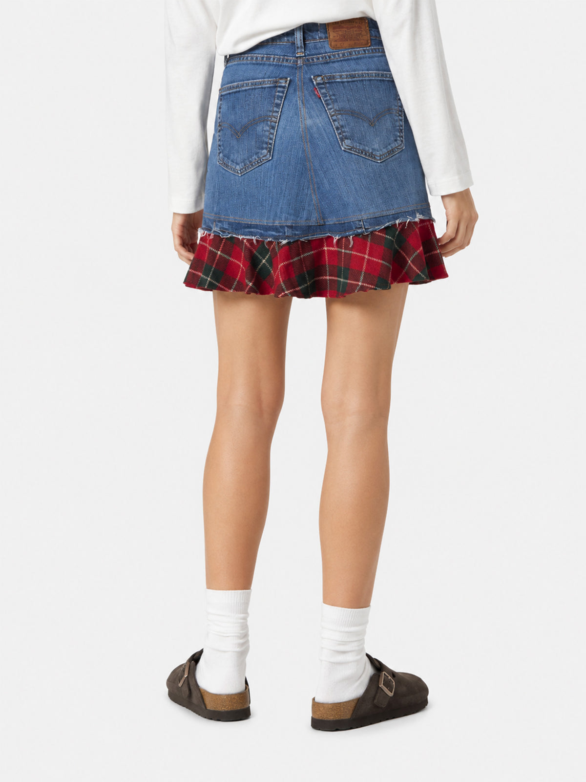 Chelsy denim skirt with tartan details