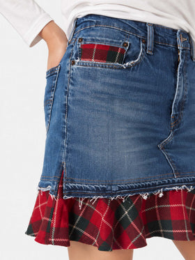 Chelsy denim skirt with tartan details