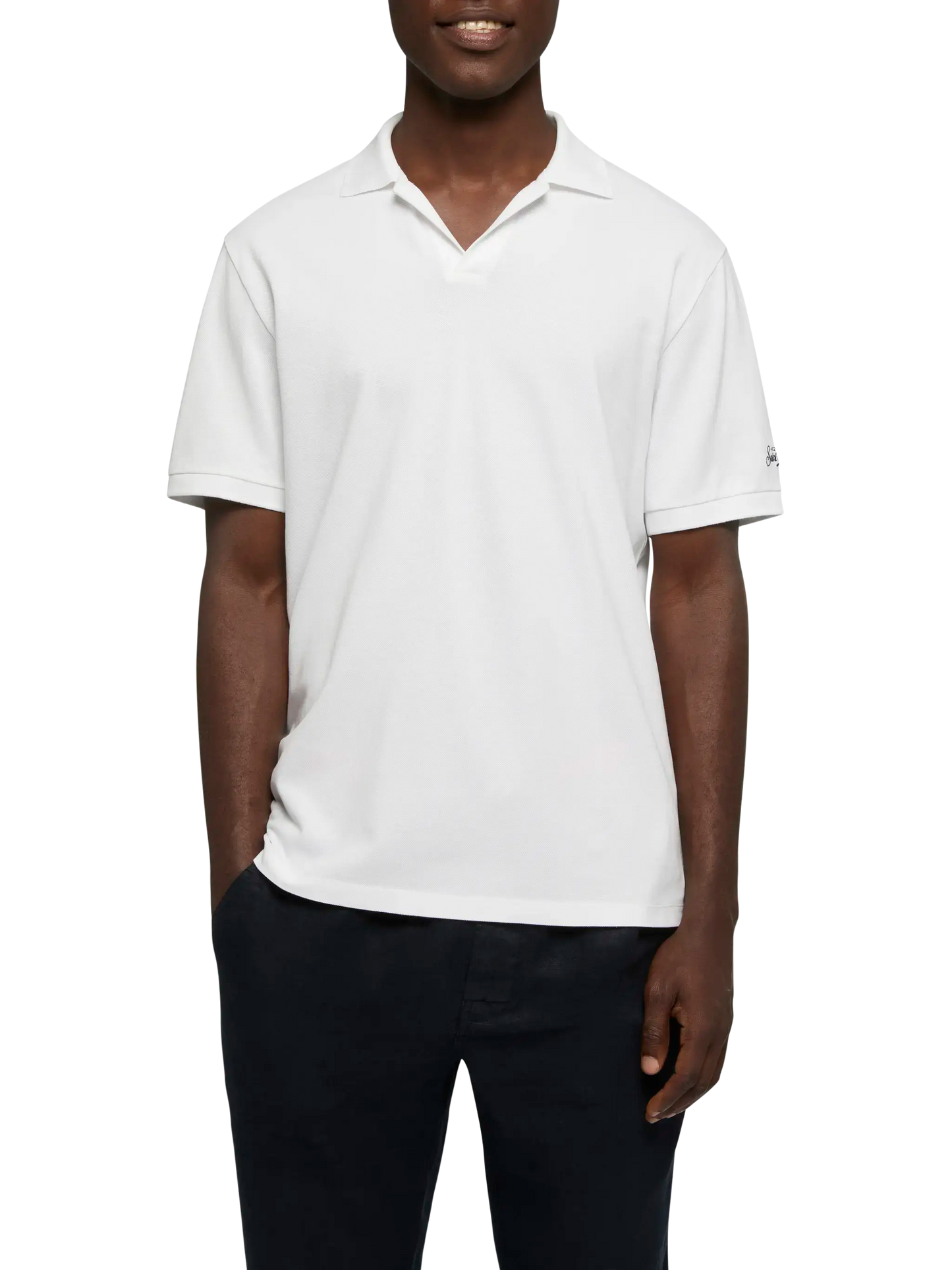 White cotton piquet buttonless polo shirt Charles