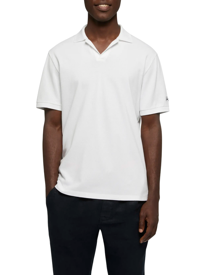 White cotton piquet buttonless polo shirt Charles