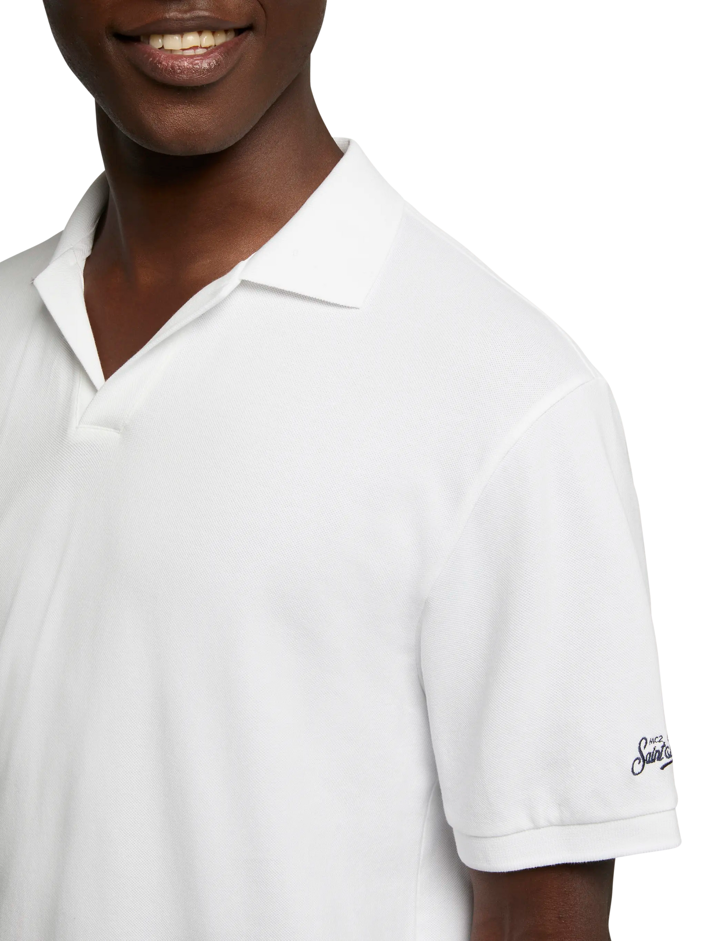 White cotton piquet buttonless polo shirt Charles