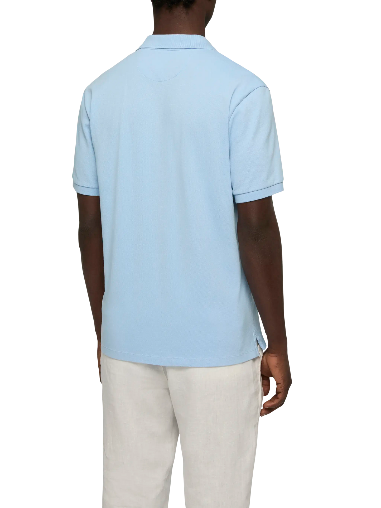Polo Charles in piquet di cotone azzurro senza bottoni