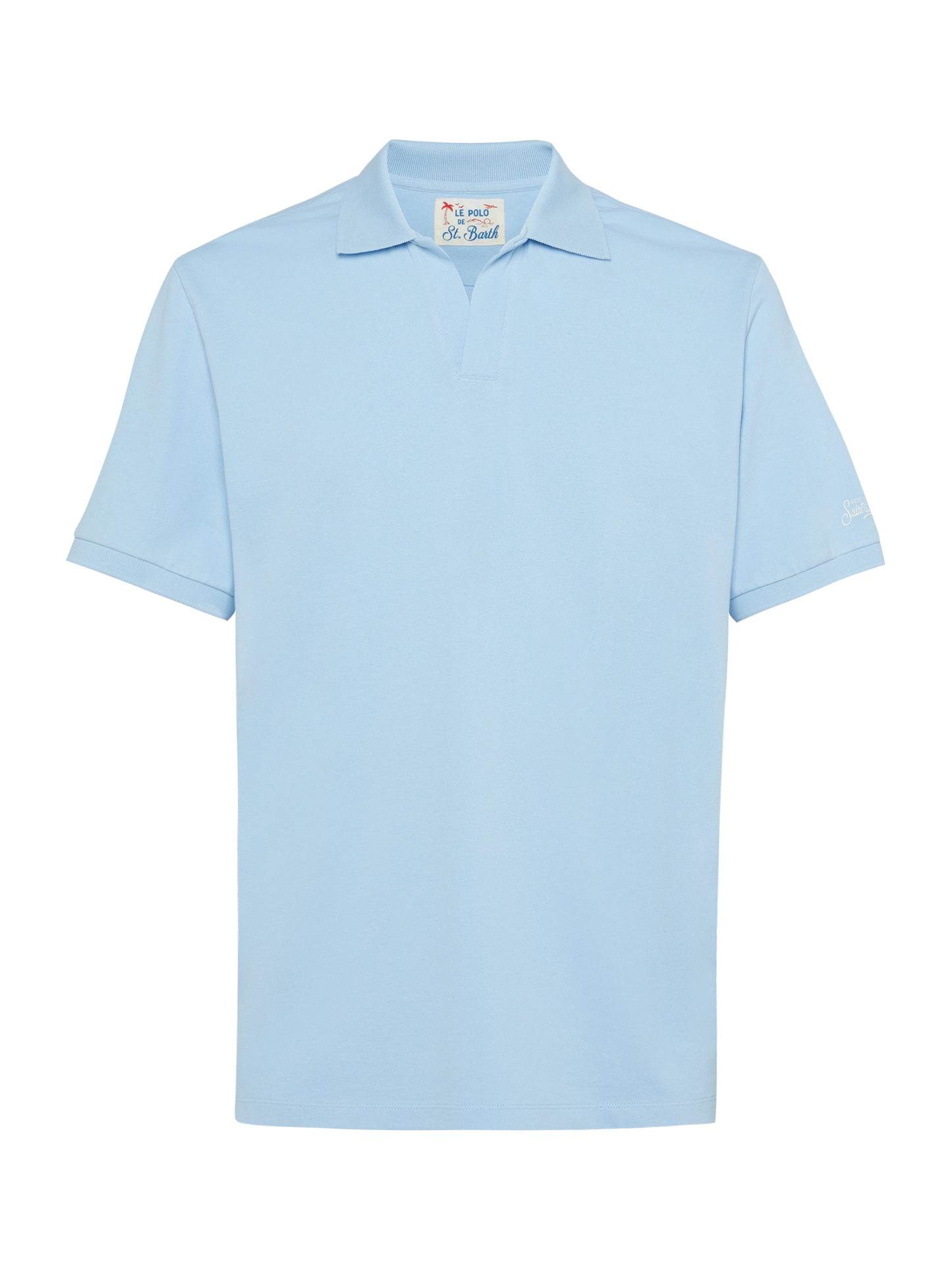 Polo Charles in piquet di cotone azzurro senza bottoni