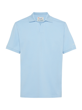 Polo Charles in piquet di cotone azzurro senza bottoni