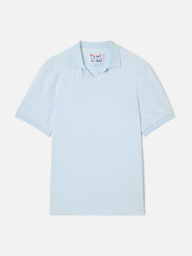 Polo Charles en piqué de coton bleu clair 