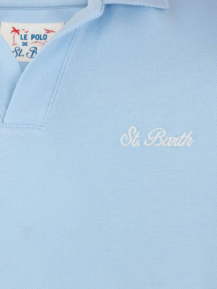 Light blue cotton piquet buttonless polo shirt Charles Jr - MC2 Saint Barth