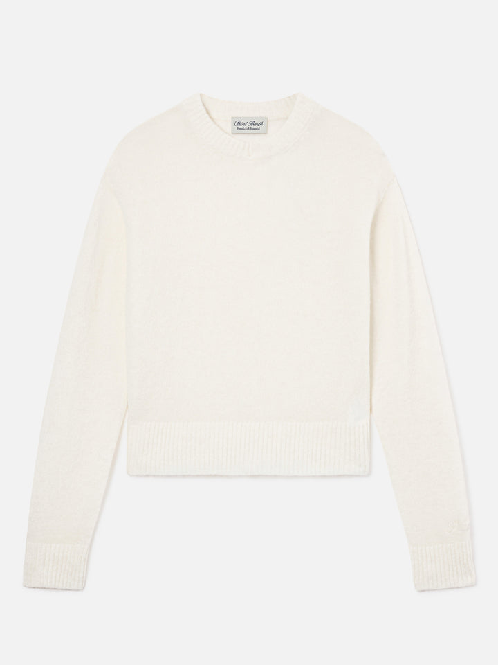 Off white Lucille soft alpaca wool blend crewneck knit with logo embroidery