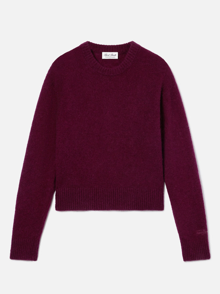 Aubergine Lucille soft alpaca wool blend crewneck knit with logo embroidery