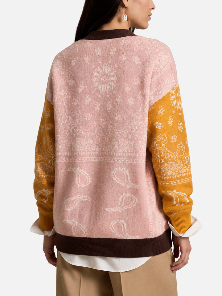 Cardigan Chloe in cashmere misto stampa bandana multicolor