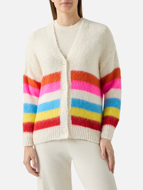 Cardigan Chloe garzato e morbido a righe multicolor