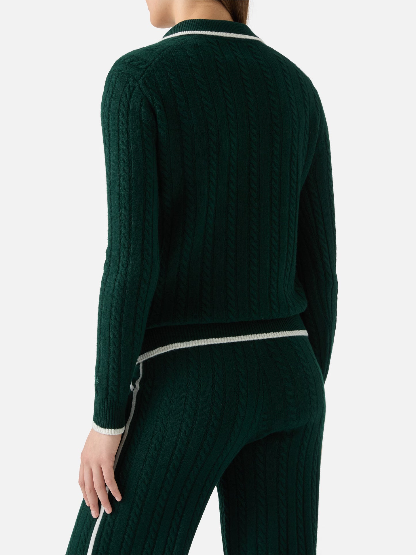 Clichy cable-knit wool polo in British green