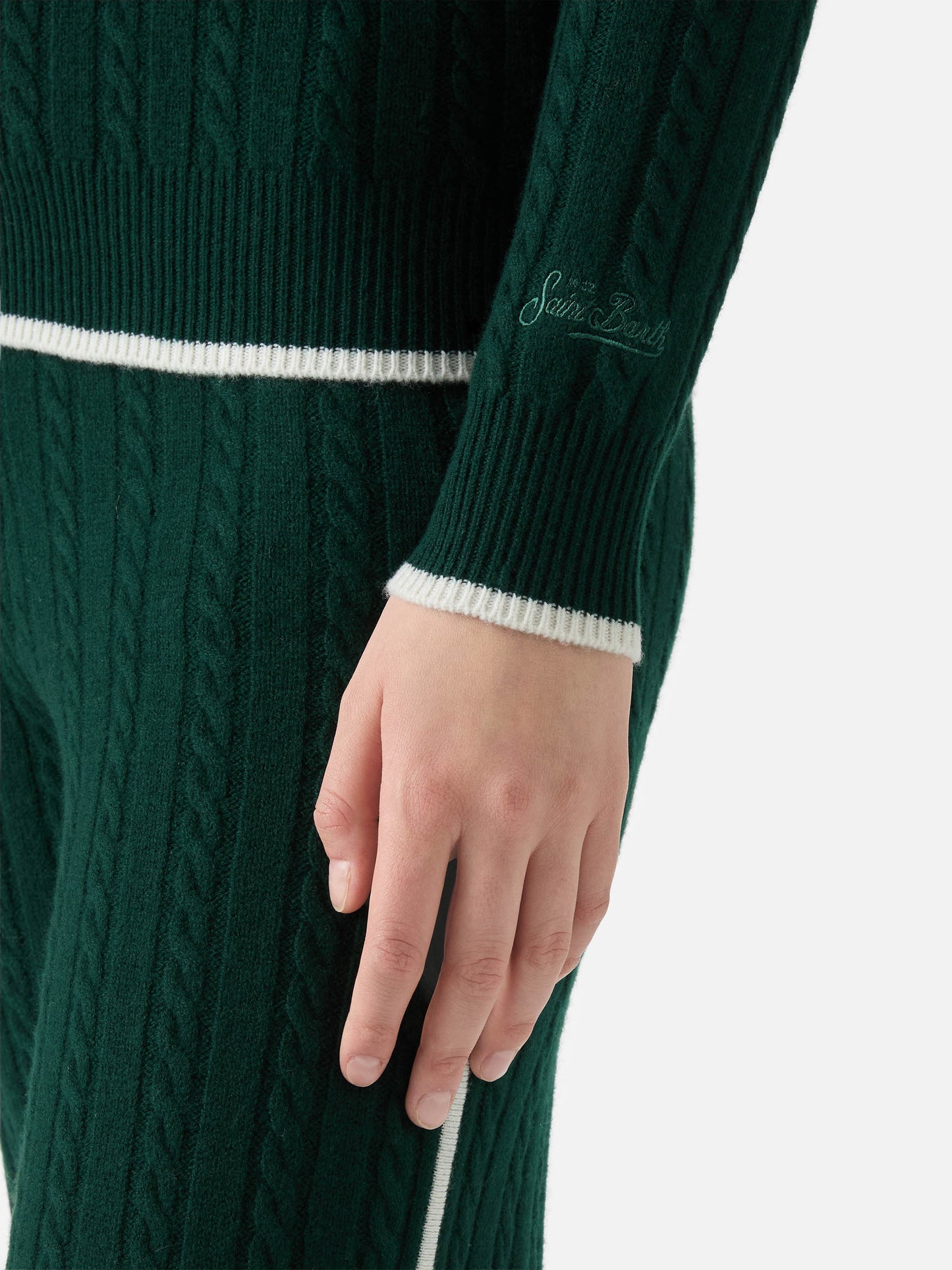Clichy cable-knit wool polo in British green